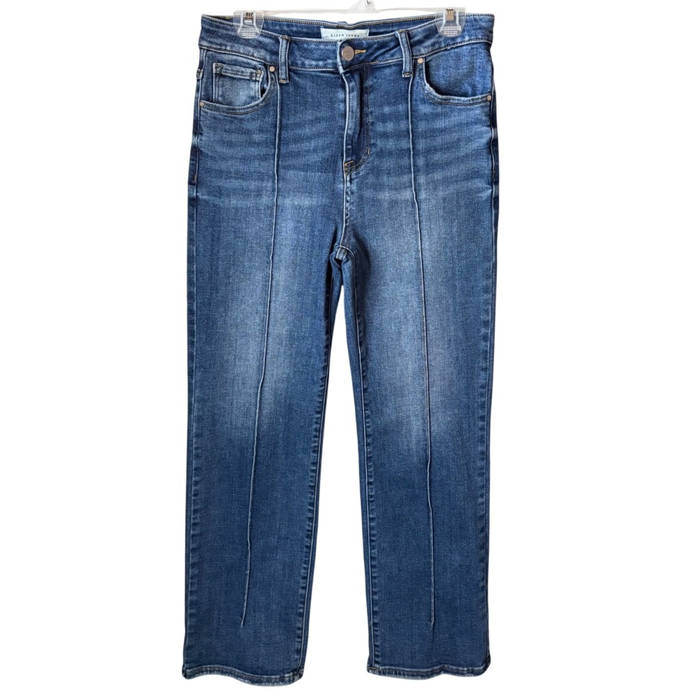 Risen Twilight Straight Jeans Womens 9/29 Blue Front Seam High Rise Ankle Cuffed